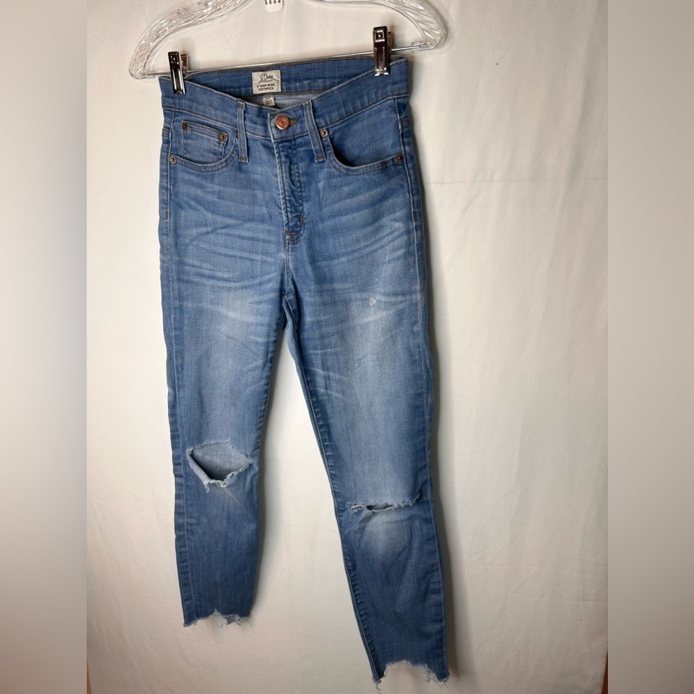 J. Crew Women’s 9" High-Rise Toothpick Jeans Blue Distressed Denim Size 26P